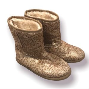 NORDSTROM RACK Girl’s Animal Print Faux Fur Lined Shimmer Boots Size 3